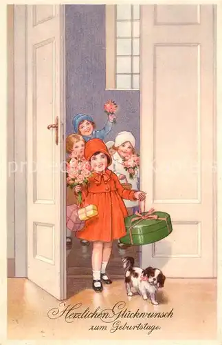 AK / Ansichtskarte Geburtstag Kinder Geschenke Hund Blumen  Geburtstag