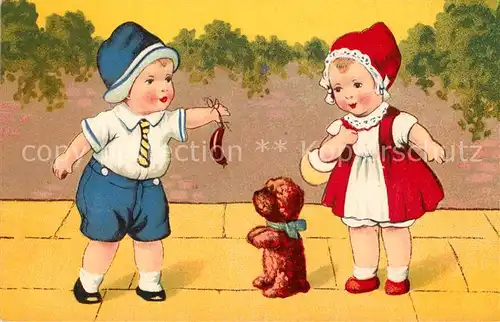 AK / Ansichtskarte Kinder_Child_Enfants Hund Wurst Litho  Kinder_Child_Enfants
