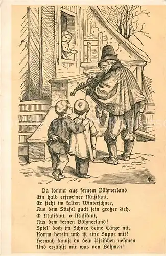 AK / Ansichtskarte Kuenstlerkarte Oscar Pletsch Musikant Boehmerland Geige Kinder Gedicht  Kuenstlerkarte