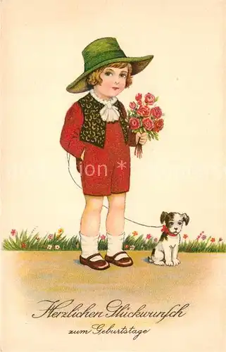 AK / Ansichtskarte Geburtstag Kind Hund Hut Rosen Litho  Geburtstag