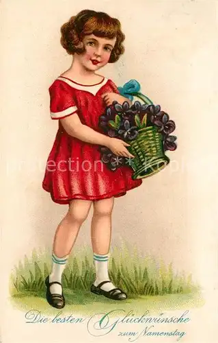 AK / Ansichtskarte Namenstag_Namenskarte Kind Veilchen Litho  Namenstag_Namenskarte