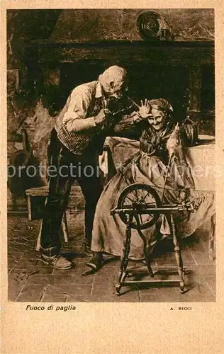 AK / Ansichtskarte Spinnrad Kuenstlerkarte A. Ricci Fuoco di Paglia  Spinnrad