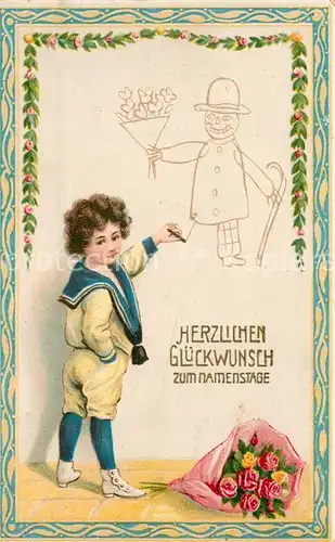 AK / Ansichtskarte Namenstag_Namenskarte Kind Malen Rosen Litho  Namenstag_Namenskarte