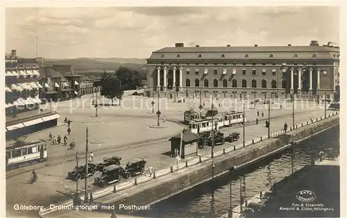 AK / Ansichtskarte Strassenbahn Goeteborg Drottningtorget Posthuset Strassenbahn