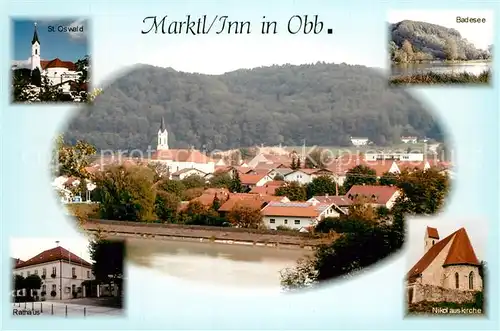 AK / Ansichtskarte Marktl_Inn Nikolauskirche Rathaus St. Oswald Marktl_Inn