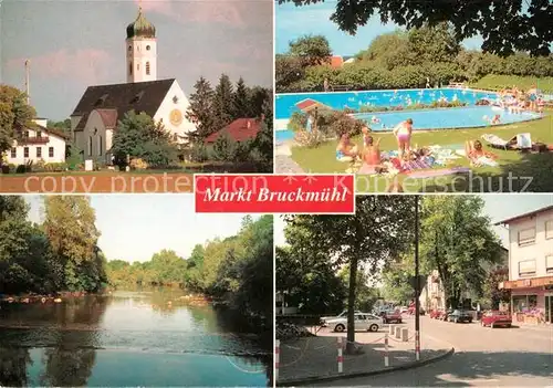 AK / Ansichtskarte Bruckmuehl_Rosenheim Kirche Freibad Bruckmuehl Rosenheim