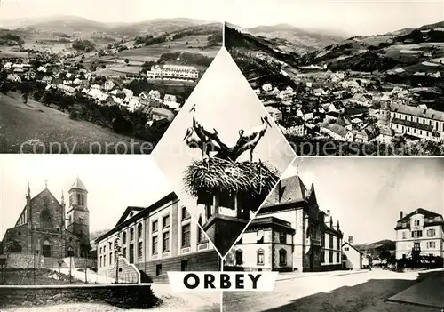 AK / Ansichtskarte Orbey_Haut_Rhin Vue vers Hachimette Eglise Ecle Place de l Hotel de Ville Cigognes Orbey_Haut_Rhin