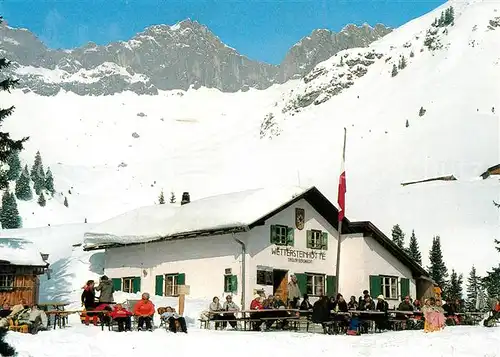 AK / Ansichtskarte Leutasch Wettersteinhuette gegen Scharnitzspitze Wintersportplatz Wettersteingebirge Leutasch