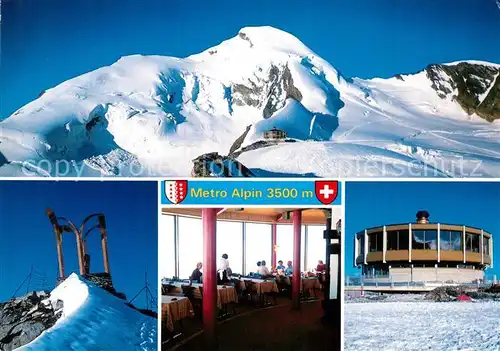 AK / Ansichtskarte Saas Fee Dreh Restaurant Metro Alpin Allalinhorn Bergfuehrer Mahnmal Saas Fee