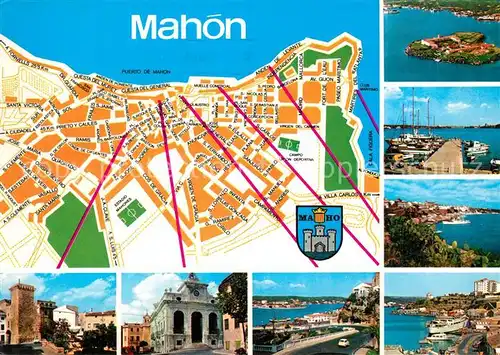 AK / Ansichtskarte Mahon Hafen Fliegeraufnahme Lageplan Mahon