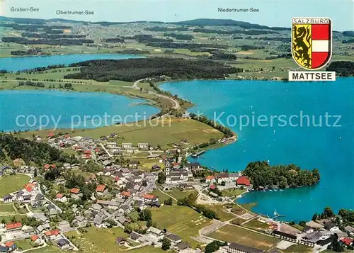 AK / Ansichtskarte Mattsee_Salzburg Fliegeraufnahme Seepartien Schlossberg Wartstein Mattsee Salzburg