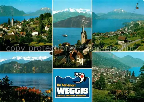 AK / Ansichtskarte Weggis_Vierwaldstaettersee Fliegeraufnahme mit Seibahn Seepartien Weggis_Vierwaldstaettersee