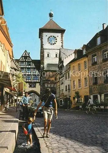 AK / Ansichtskarte Freiburg_Breisgau Schwabentor mit Baechle Freiburg Breisgau