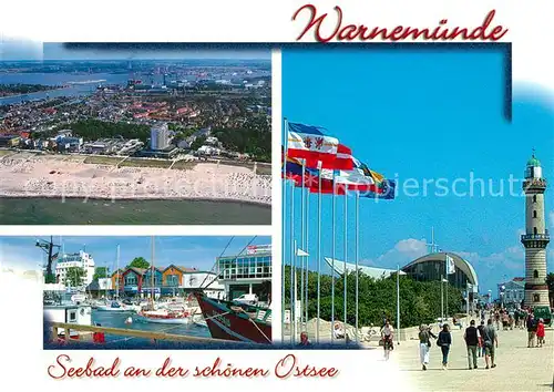 AK / Ansichtskarte Warnemuende_Ostseebad Leuchtturm Fliegeraufnahme mit Strand Hotel Neptun Hafen Warnemuende_Ostseebad