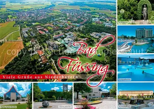 AK / Ansichtskarte Bad_Fuessing Fliegeraufnahme Kurpark Johannisbad Europatherme Kurmittelhaus Christuskirche Heilig Geist Kirche Bad_Fuessing