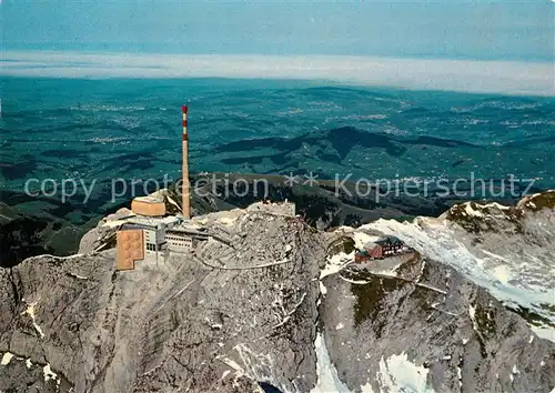 AK / Ansichtskarte Saentis_AR Fliegeraufnahme Bergstation mit Bodensee Saentis_AR