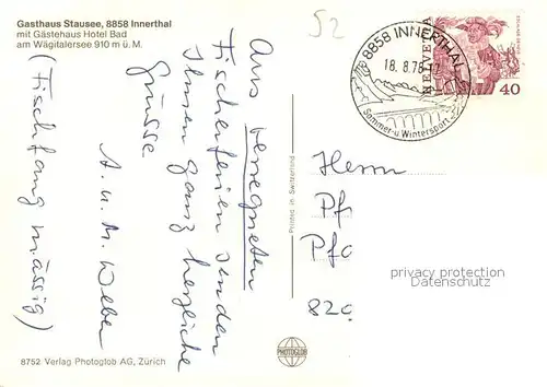 AK / Ansichtskarte Innerthal Gasthaus Stausee Waegitalersee Innerthal