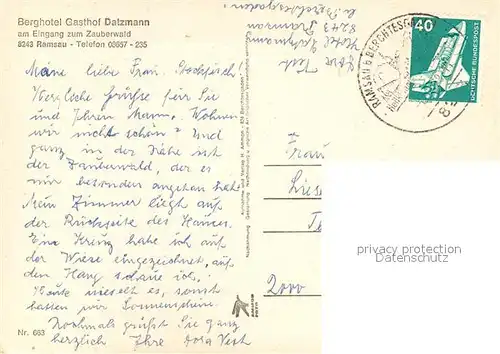 AK / Ansichtskarte Ramsau_Berchtesgaden Berghotel Gasthof Datzmann Ramsau Berchtesgaden