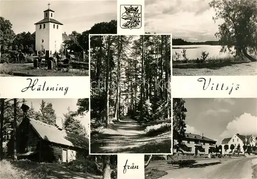 AK / Ansichtskarte Vittsjoe Kirche See Blockhaus Waldweg Vittsjoe