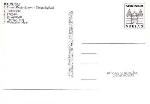 AK / Ansichtskarte Daun_Eifel Panorama Tronke Turm Zentrum Kurpark Weinfelder Maar Daun_Eifel