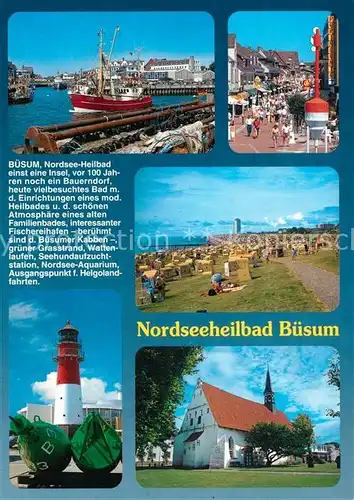 AK / Ansichtskarte Buesum_Nordseebad Hafen Leuchtturm Kirche Promenade Buesum_Nordseebad