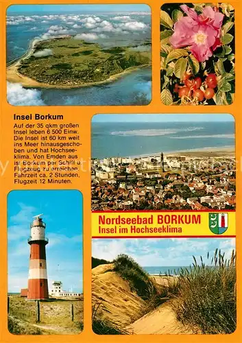 AK / Ansichtskarte Borkum_Nordseebad Fliegeraufnahme Leuchtturm Panorama Duenen Chronik Borkum_Nordseebad