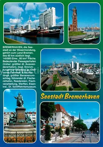 AK / Ansichtskarte Bremerhaven Fliegeraufnahme Hafen Denkmal Stadtansicht Chronik Bremerhaven