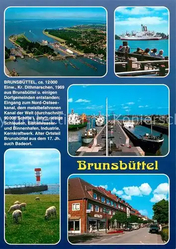 AK / Ansichtskarte Brunsbuettel Fliegeraufnahme Leuchtturm Hafen Stadtansicht Chronik Brunsbuettel