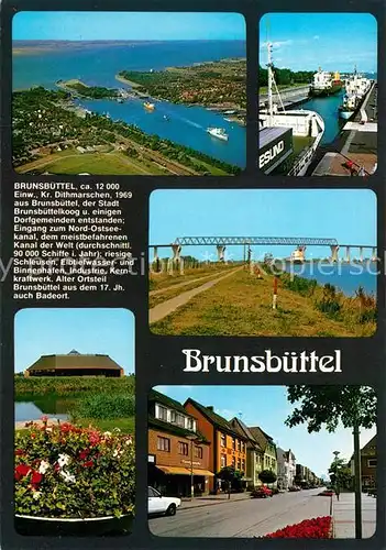 AK / Ansichtskarte Brunsbuettel Fliegeraufnahme Hafen Bruecke Stadtansicht Park Chronik Brunsbuettel