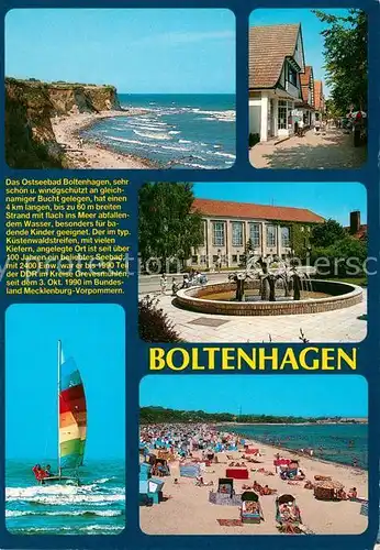 AK / Ansichtskarte Boltenhagen_Ostseebad Strand Brunnen Segelboot Chronik Boltenhagen_Ostseebad