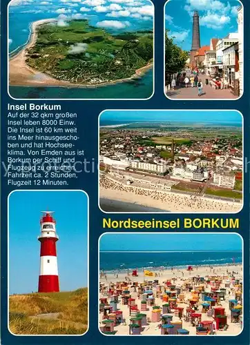 AK / Ansichtskarte Borkum_Nordseebad Fliegeraufnahme Stadtansicht Strand Leuchtturm Chronik Borkum_Nordseebad
