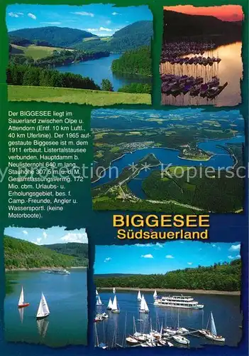 AK / Ansichtskarte Biggesee Fliegeraufnahme Bootshafen Segelboote Chronik Biggesee