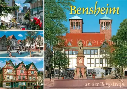 AK / Ansichtskarte Bensheim_Bergstrasse Fachwerkhaeuser Marktplatz Rathaus Denkmal Bensheim_Bergstrasse