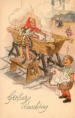 AK / Ansichtskarte Waescherin Waschtag Waesche  Waescherin