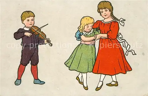 AK / Ansichtskarte Kinder_Child_Enfants Tanz Geige Litho  Kinder_Child_Enfants