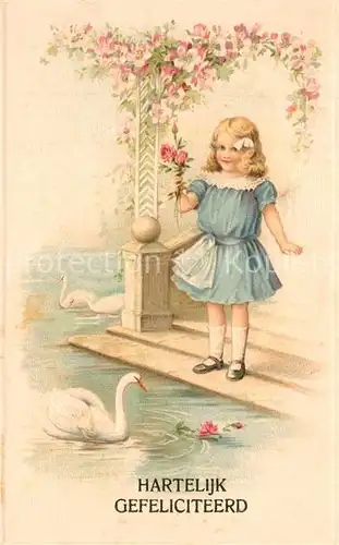 AK / Ansichtskarte Glueckwunsch Kind Maedchen Schwan Blumen Litho  Glueckwunsch