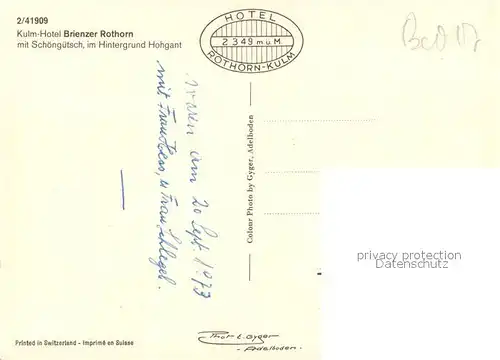 AK / Ansichtskarte Brienzer_Rothorn_BE Kulm Hotel mit Schoenguetsch und Hohgant Brienzer_Rothorn_BE