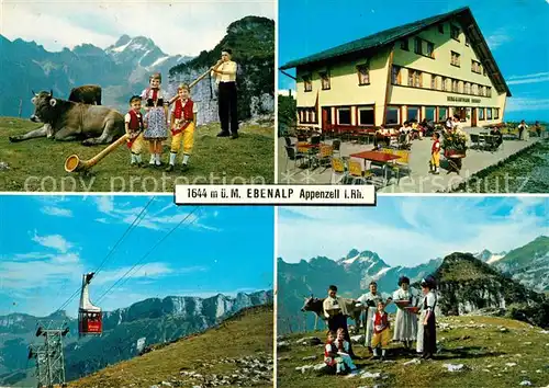 AK / Ansichtskarte Appenzell_IR Alphornblaeser Ebenalp im Alpstein mit Saentis Luftseilbahn Appenzell IR