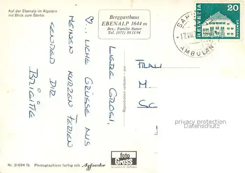 AK / Ansichtskarte Appenzell_IR Alphornblaeser Ebenalp im Alpstein mit Saentis Luftseilbahn Appenzell IR