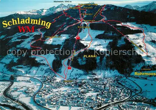AK / Ansichtskarte Schladming_Obersteiermark Fliegeraufnahme mit Planei und FIS Abfahrt Schladming_Obersteiermark
