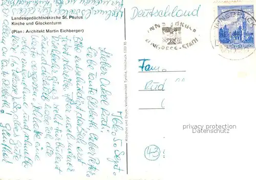 AK / Ansichtskarte Innsbruck Landesgedaechtniskirche St Paulus mit Glockenturm Innsbruck