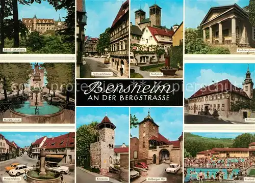 AK / Ansichtskarte Bensheim_Bergstrasse Schloss Schoenberg Fachwerkhaeuser Stollplatz Marktbrunnen Bensheim_Bergstrasse