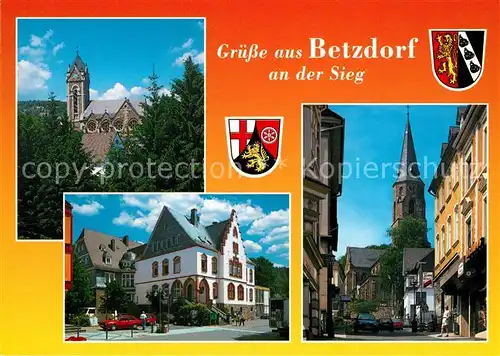 AK / Ansichtskarte Betzdorf_Sieg Kirche Rathaus Stadtansicht Betzdorf Sieg