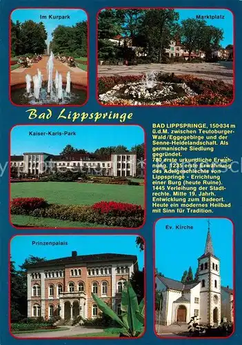 AK / Ansichtskarte Bad_Lippspringe Kurpark Marktplatz Kaiser Karls Park Prinzenpalais Kirche Chronik Bad_Lippspringe