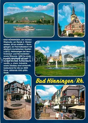 AK / Ansichtskarte Bad_Hoenningen Faehrschiff Rathaus Wasserfontaene Brunnen Chronik Bad_Hoenningen