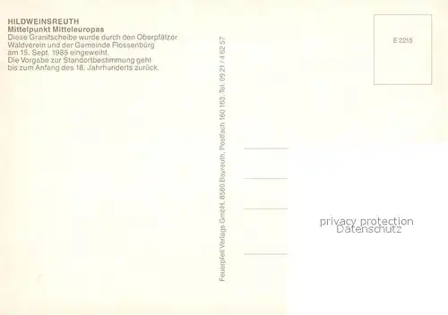 AK / Ansichtskarte Hildweinsreuth Mittelpunkt Mitteleuropas Granitscheibe  Hildweinsreuth