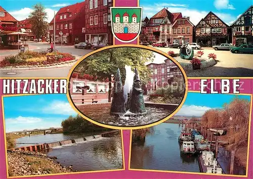 AK / Ansichtskarte Hitzacker_Elbe Marktplatz Rathaus Hafen Stauwehr Hitzacker Elbe