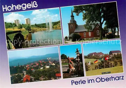 AK / Ansichtskarte Hohegeiss_Harz Kurpark Kirche Hohegeiss Denkmal Haus Berlin Hohegeiss Harz