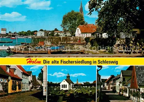 AK / Ansichtskarte Holm_Holstein Fischerboote Kirche Ortsansichten Holm_Holstein