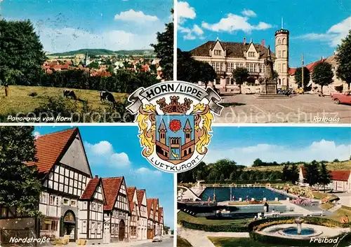 AK / Ansichtskarte Horn_Lippe Panorama Rathaus Nordstrasse Freibad Horn_Lippe